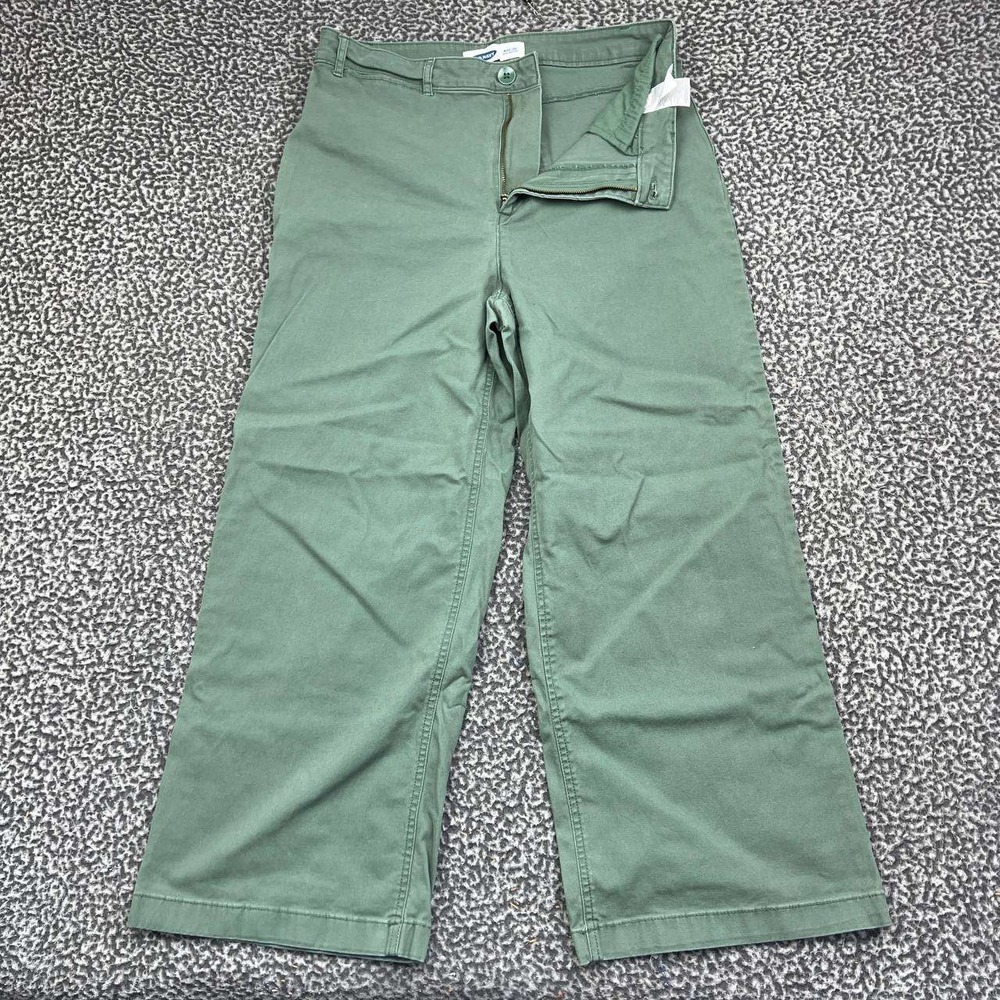 Old Navy Chino Pants Women 12 Green Extra High Rise Wide Leg Stretch